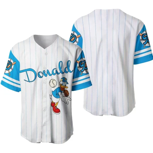 Donald Duck Baseball Jersey Button Down Shirt, Donald Cartoon Baseball Jersey
