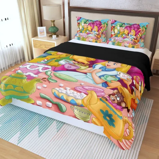 Discover Alice In Wonderland Print Duvet Cover Set 3 Pieces Quilt Cover and Pillowcases