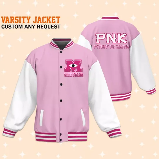 Custom Monster University PNK Basic Baseball Jacket, Baseball Outfit Disney gift
