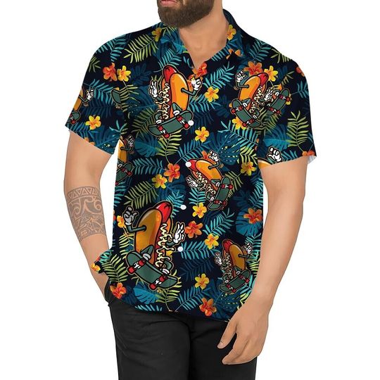Funny Hotdog Hawaiian Shirt for Men, Women, Shirt Summer Casual Button Down