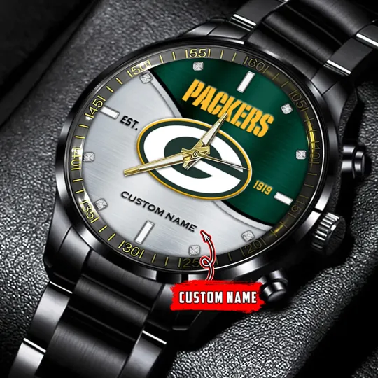 Discover Greenbays Team Packers Football Black Stainless Steel Watch