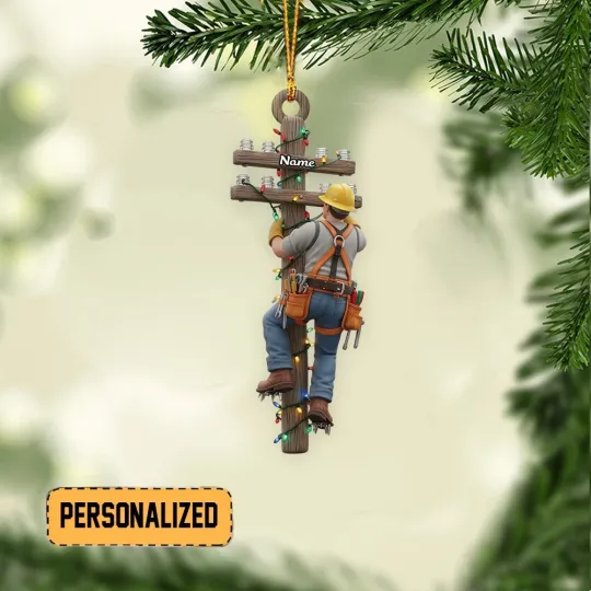 Discover Personalized Lineman Christmas Ornament, Electrician Ornament Utility Worker Gift