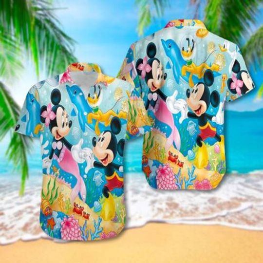 Mickey & Minnie Mouse Couple In The Ocean Aloha Hawaiian Shirt