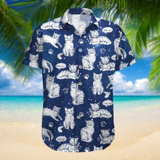Cat Hawaiian Shirt, Funny Cat Shirt, Cat Lovers Shirt, Cat Button Shirt