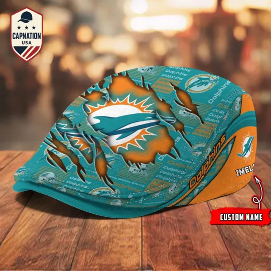 Discover Miami-Dolphins Jeff Cap football Newsboy Cap Golf Cap Driving Hat for Men