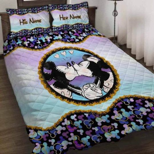 Personalized I Love You Forever And Always Mickey And Minnie Disney Bedding Set, Cartoon Bedding
