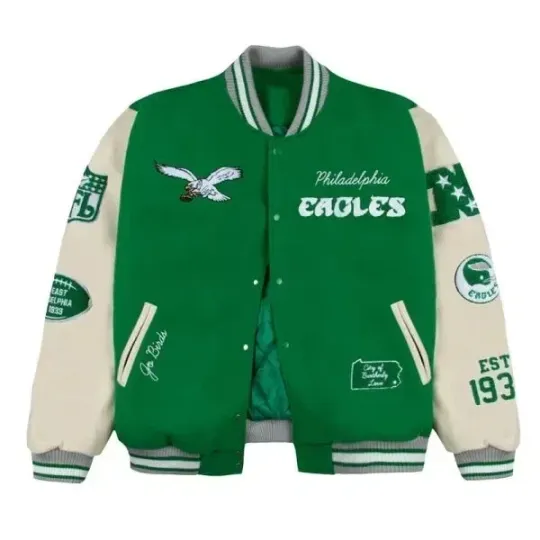Discover Philadelphia Eagles Go Birds Golf Wang Kelly Green Letterman Varsity Men Jacket