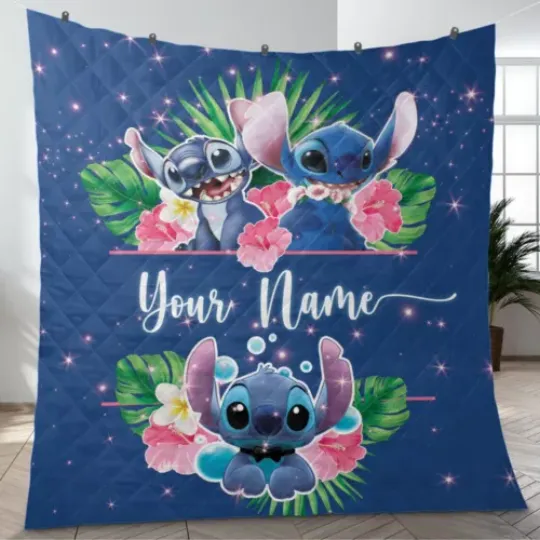 Personalized Kid Name Blanket, Cartoon Stich Blanket, Disney Stitch Bedding Sets