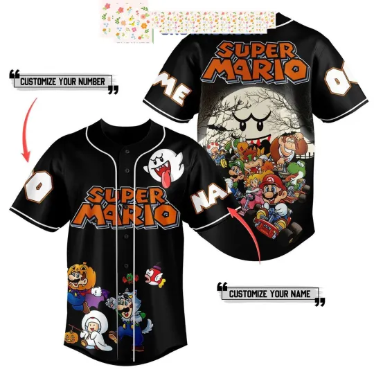Discover Super Mario Happy Halloween Personalized Baseball Jersey