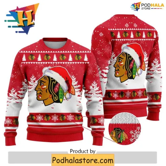 Discover Chicago Blackhawks Xmas Ugly Christmas Sweater, Christmas Gift