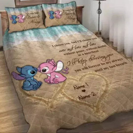 Personalized Stitch And Angel I Choose You I Love You Forever Disney Bedding Set