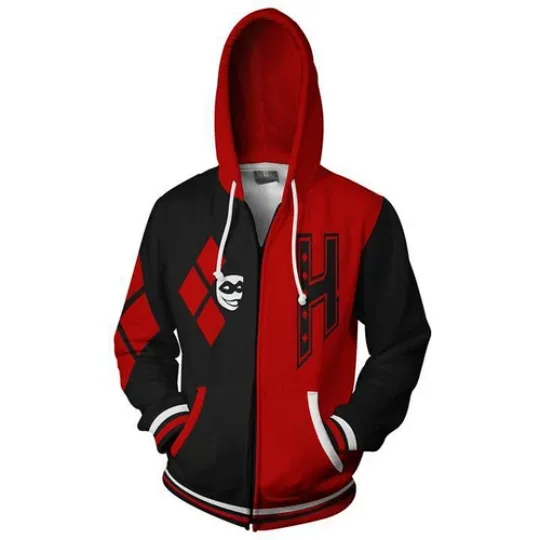 Discover Suicide Squad Joker Harley Quinn Hoodie Zip Up Coat Anime Cosplay