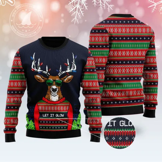 Discover Deer Let It Glow Ugly Christmas Sweater - 3D Print Ugly Sweatshirt