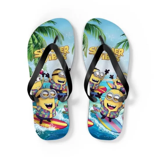 Discover Cartoon Summer Vibes Flip Flops, Fun Beach Flip Flops for Kids & Adults
