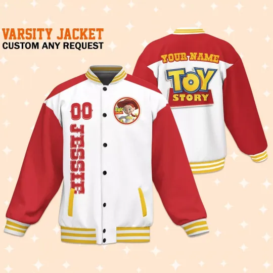 Custom Toy Story Jessie Red Varsity Jacket, Adult Varsity Jacket, Personalized D