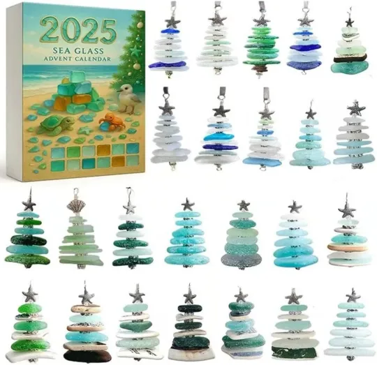 Discover Sea Glass Advent Calendar 2025, 24 Days Christmas Countdown Calendar with 24