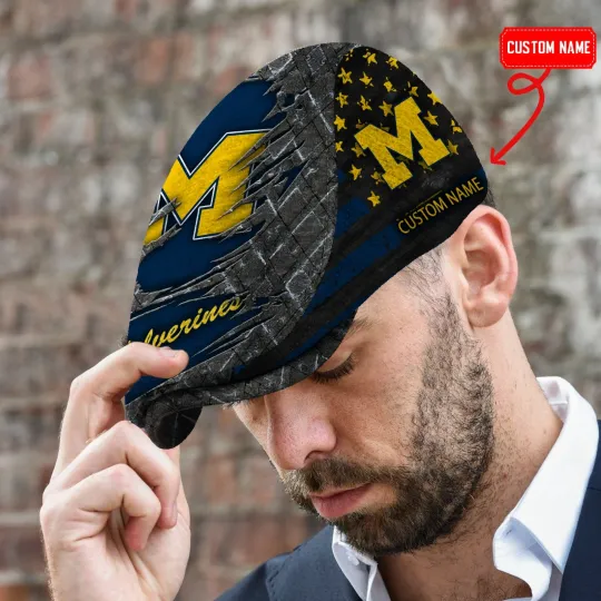 Discover Michigan Team Wolverines Jeff Cap NCAA Jeff Cap Newsboy Flat Golf Driving Hat
