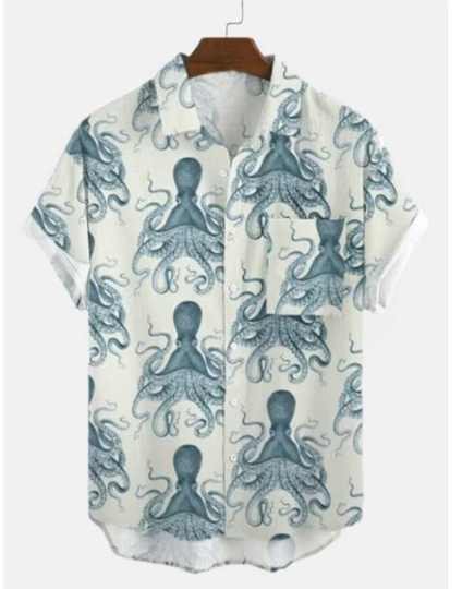 3D Ocean Blue Octopus Short Sleeve Breathable Hawaiian Shirt