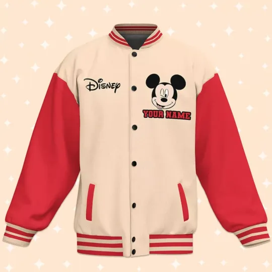 Personalize Mickey Music Funny Baseball Jacket, Adult Varsity Jacket