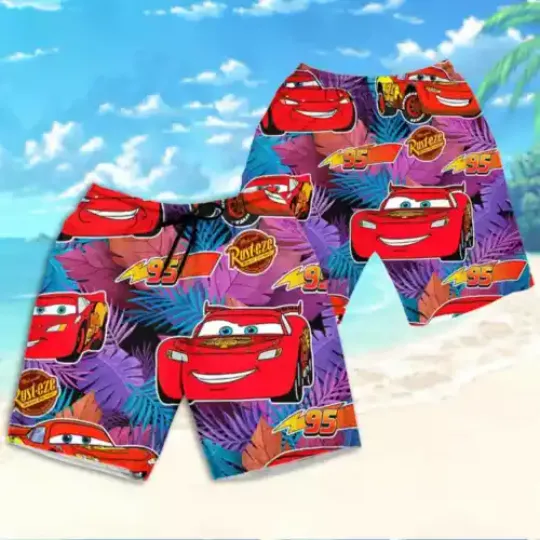 Disney Pixar Cars Lightning McQueen Summer Tropical Hawaii Shirt Aloha Short