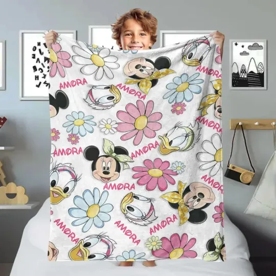 Discover Personalized Famous Mouse And Friends With Flowers Blanket, Gift for Kids