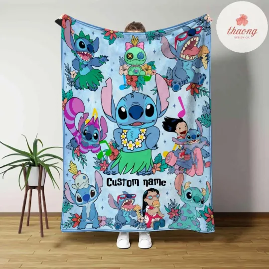 Discover Coquette Bows Lilo Disney blanket, Custom Name Cute Ohana Blanket, Ohana Means
