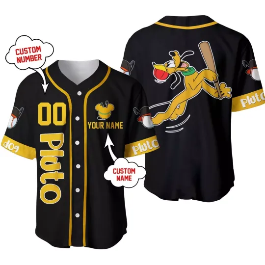 Personalized Disney Pluto Baseball Jersey Button Down Shirt Adult
