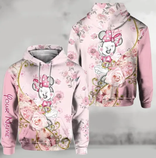 Discover Personalized Lovely Minnie Mouse With Flowers Gift For Her Hoodie 3D Printed