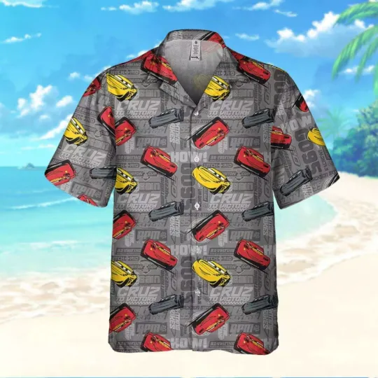 Disney Pixar Cars Multicolor Car Toss Fabric Texture, Hawaii Shirt Aloha Short