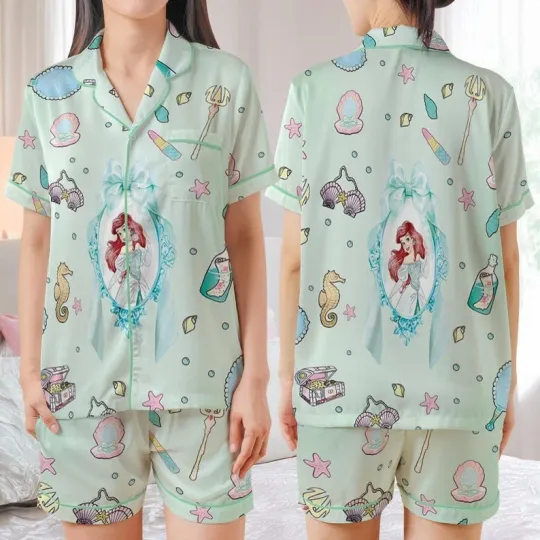 Discover The Little Mermaid Princess Coquette Mirror Bow Satin Pajamas Short Set
