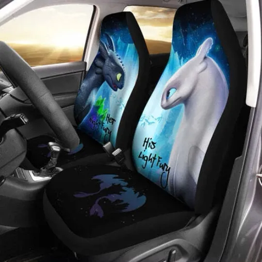 Discover Night Fury And Light Fury Car Seat Covers, Couple Car Accessories