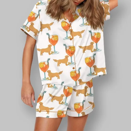 Discover Aperol Spritz And Golden Retriever Pajamas Set For Women