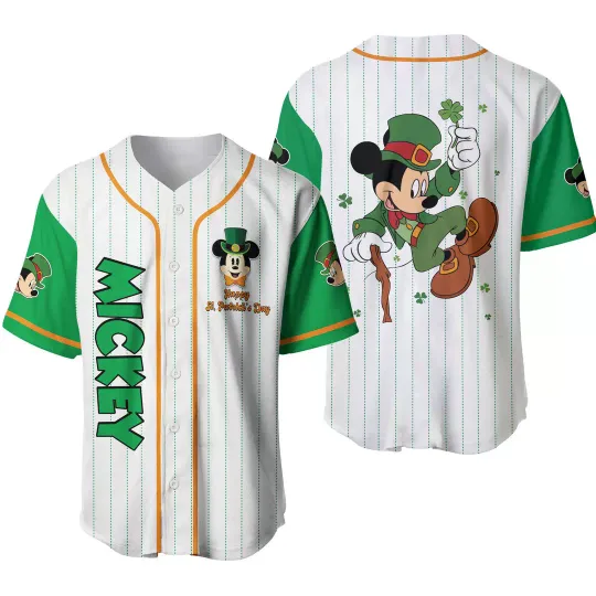 Mickey Mouse Irish Shamrock Happy St Patrick's Day Baseball Jersey Shirt