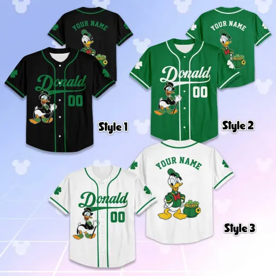 Discover Custom Donald Duck St Patrick Day Baseball Jersey, Disney Trip Shirt