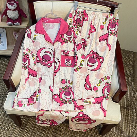 Cute Lotso Bear Women Pajamas Sleeve Button-Down Sleepwear Loungewear  CARTOON