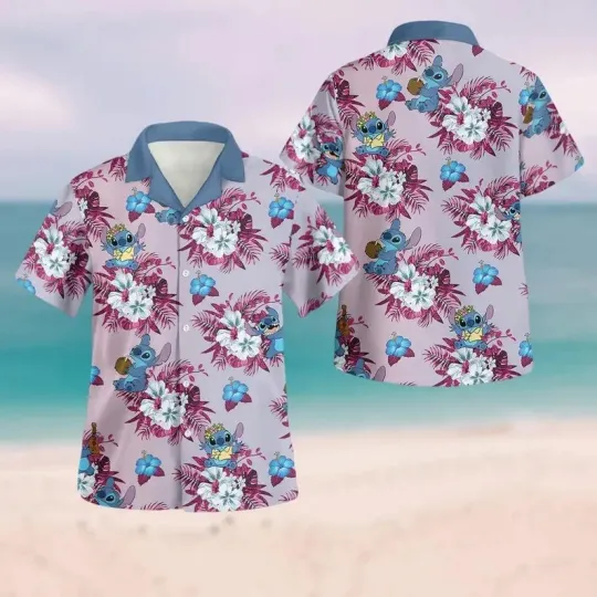 Discover Disney Lilo And Stitch Aloha Floral Pink Hawaiian Shirt