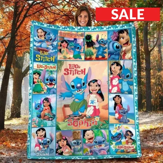Personalized Stitch Fleece Blanket, Disney Stitch Blanket, Cute Stitch Gifts