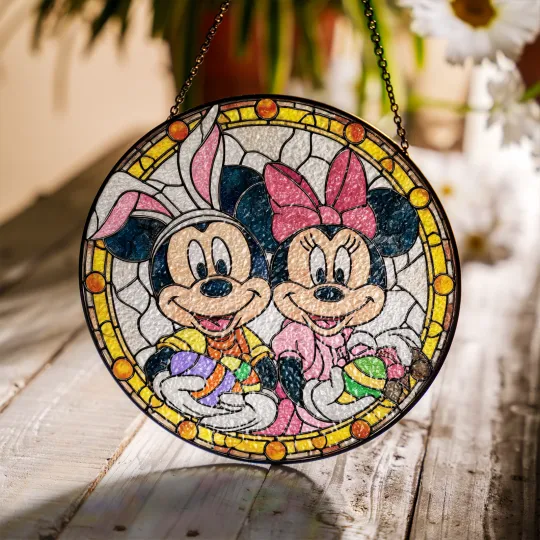 Discover Mickey and Minnie Mouse In Easter Stained Glass Suncatcher