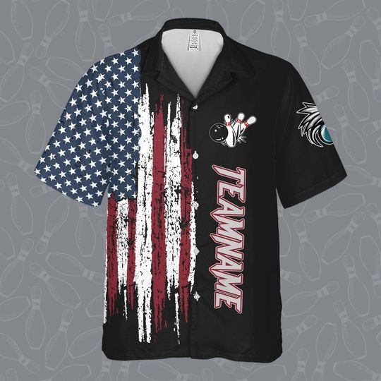 Personalize Custom Name Bowling USA Vintage Eagle, Bowling Team Hawaiian Shirt