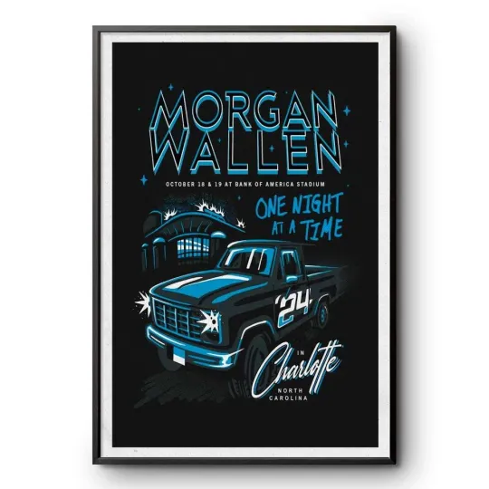 Discover One Night At A Time 2024 Wallen Western Tour Charlotte, NC Poster