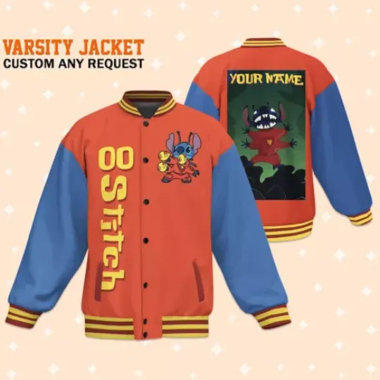 Custom Stitch Fun Baseball Jacket Adult Varsity Jacket Personalized Disney Jacket