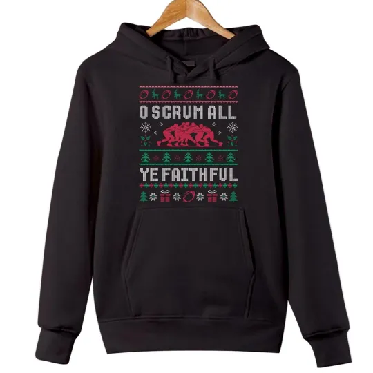 Discover Christmas Rugby Hoodie - All Ye Faithful Ugly Sport Xmas Jumper