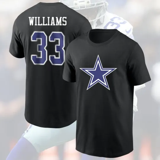 Discover Javonte Williams #33 Dallas Cowboys 2025 Player Name & Number Double Sided T-Shirt