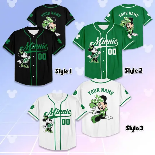 Discover Personalized Minnie Mouse St Patrick Day Baseball Jersey, Disney Shirt