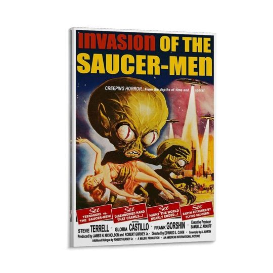 Vintage Science Fiction Horror Movie Poster Canvas Invasion of The Saucer-Men