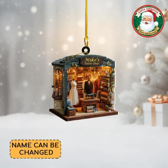 Discover Custom Tailor Shop Christmas 2D Ornament, Vintage Sewing Miniature Store