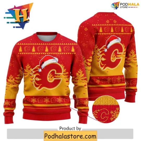 Discover Calgary Flames Ugly Christmas Sweater Xmas Gift and Merch for Fans