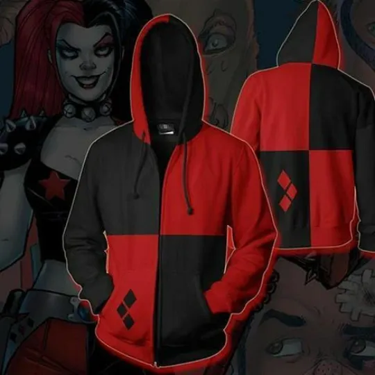 Discover Suicide Squad Joker Harley Quinn Hoodie 3D Print Pullover Coat