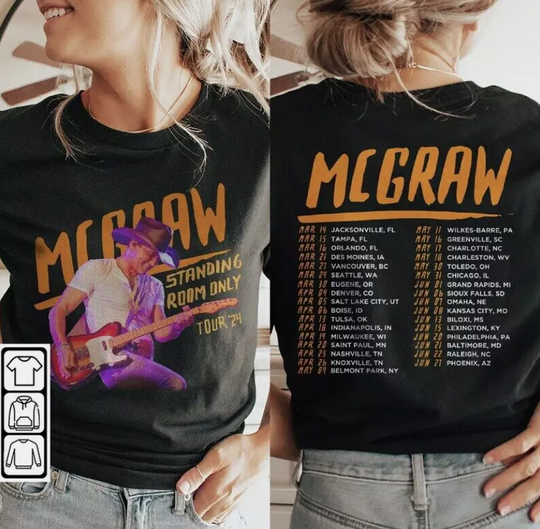 Tim McGraw Music Shirt, 2Side Tim McGraw 2024 Tour Standing Room Only T-Shirt, 2024 Music Tour Cotton Shirt