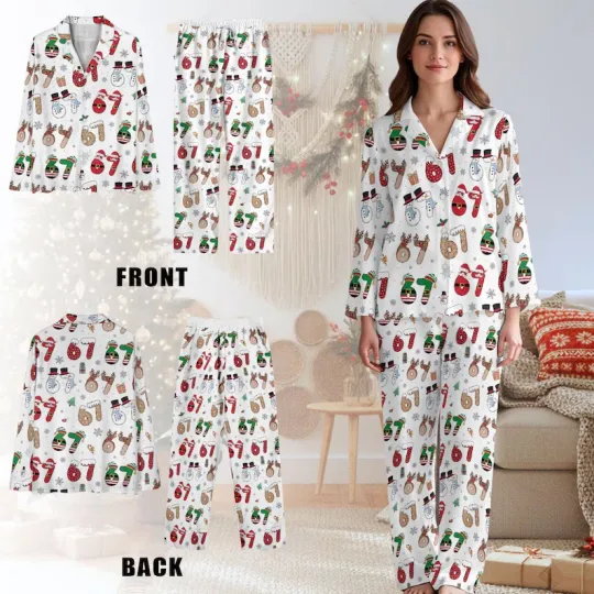 Discover Reindeer Games & Stripe 67 Long Sleeve Pajama Set 3D All Over Print